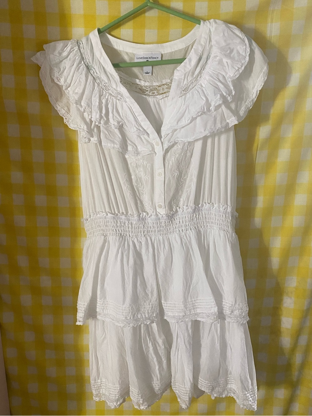 LoveShackFancy White Ruffled Tiered Mini Dress